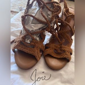 New JOIE Tonni Braided Suede Lace-Up Sandals-sz 37 1/2